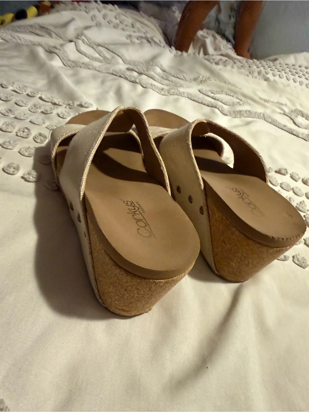 Corkys Champagne Beige Cross-Strap Slide Sandals